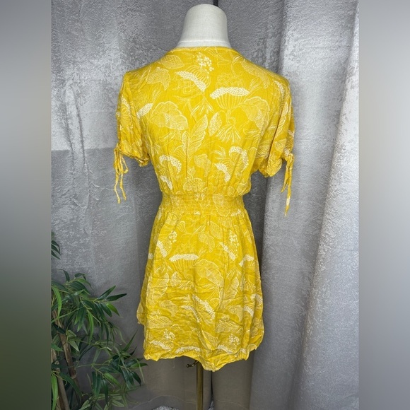 Urban Outfitters Floral Print V-Neck Mini Dress Yellow Women’s Sz M - Picture 7 of 11